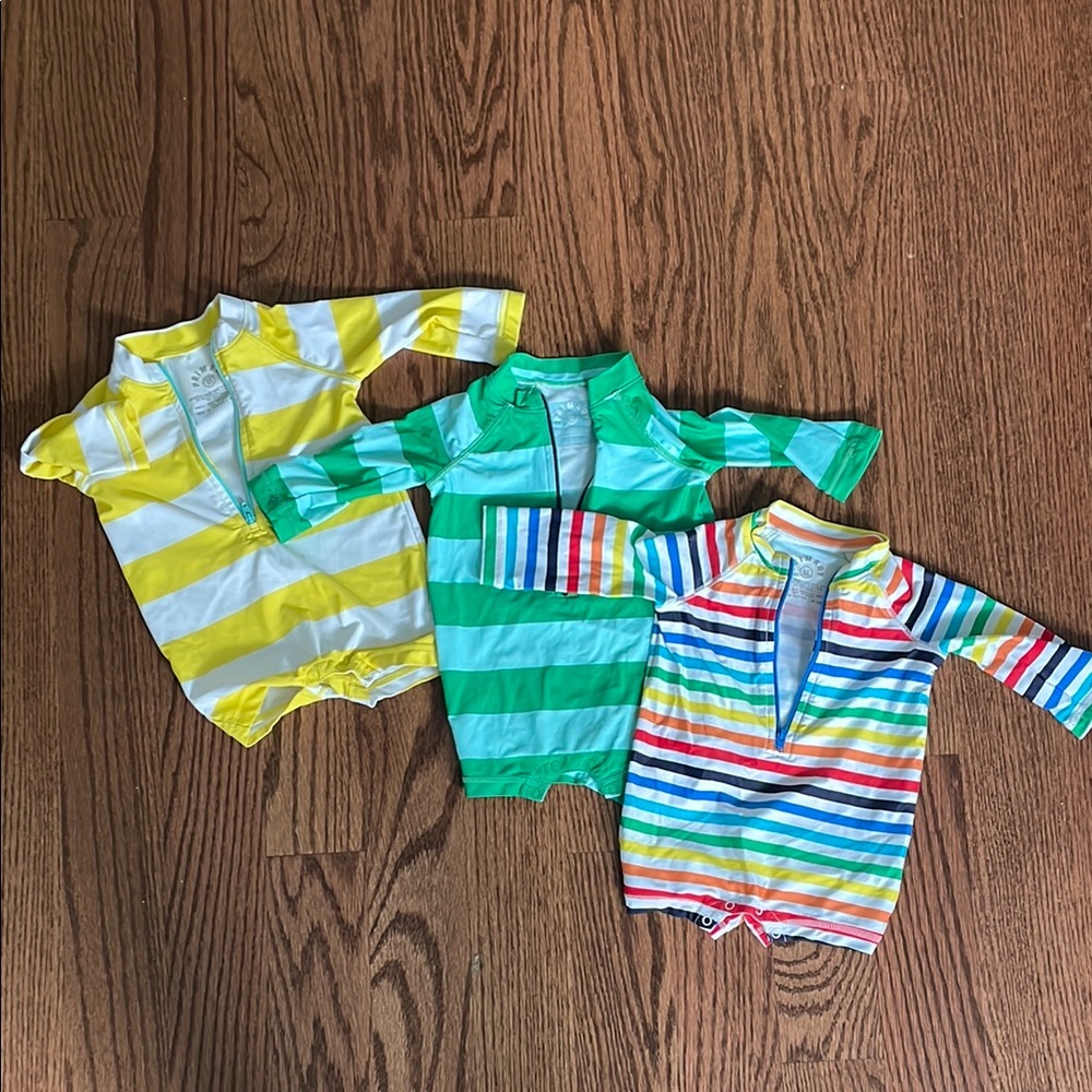 Lot of 3 Primary Striped swimsuits, 3-6 month